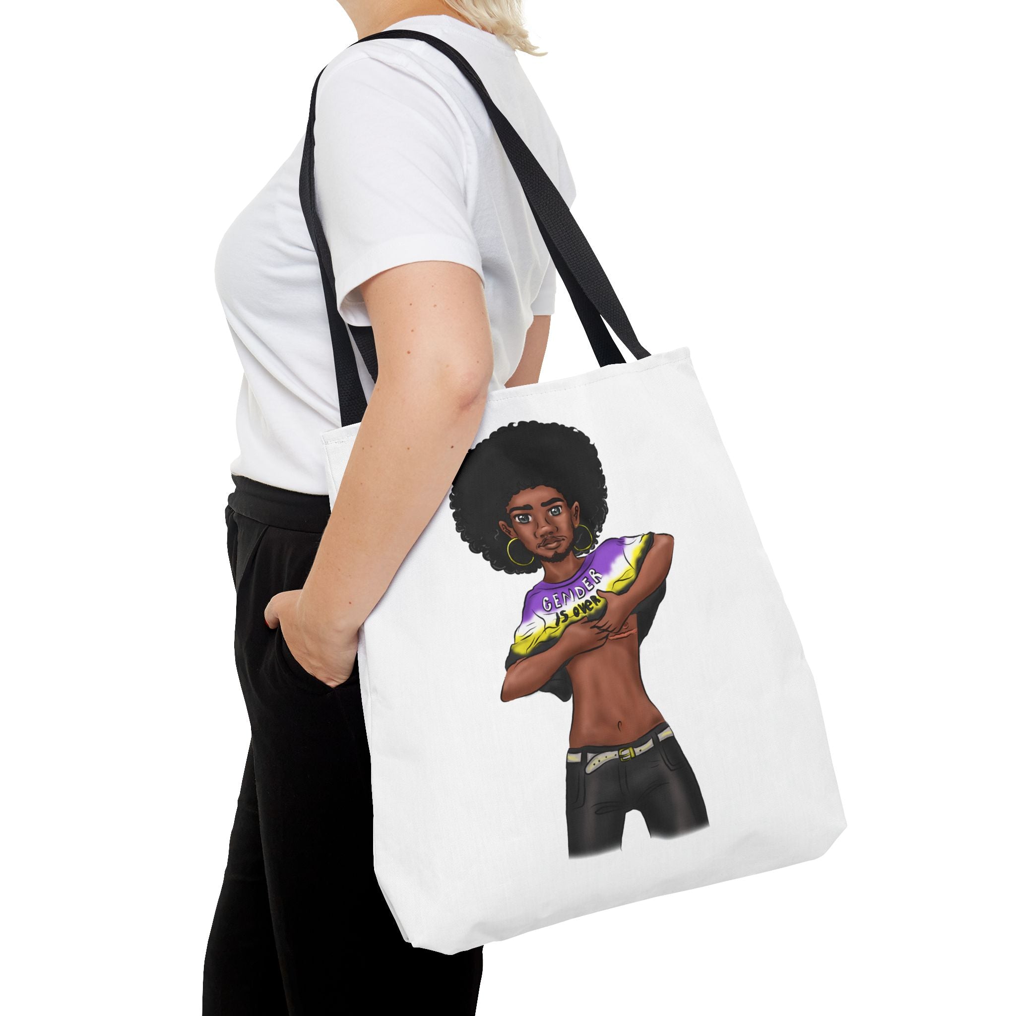Gender Is Over Tote Bag – Gender-Free, Black Representation Art, Durable Polyester, Multiple Sizes | Inclusive LGBTQIA+ Accessory | Voce Lindx