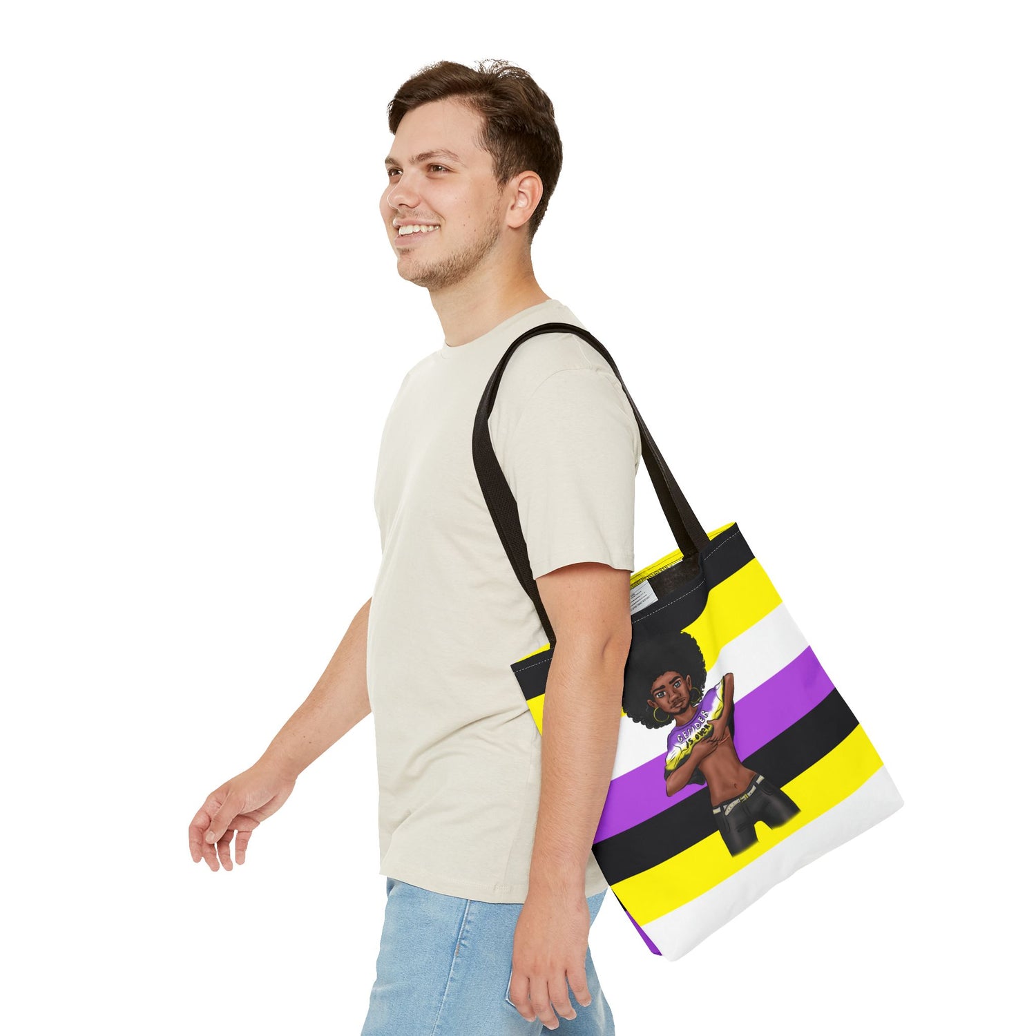 Nonbinary Pride Tote Bag – “Gender Is Over” Art, Durable Polyester, Multiple Sizes | Inclusive LGBTQIA+ Accessory | Voce Lindx