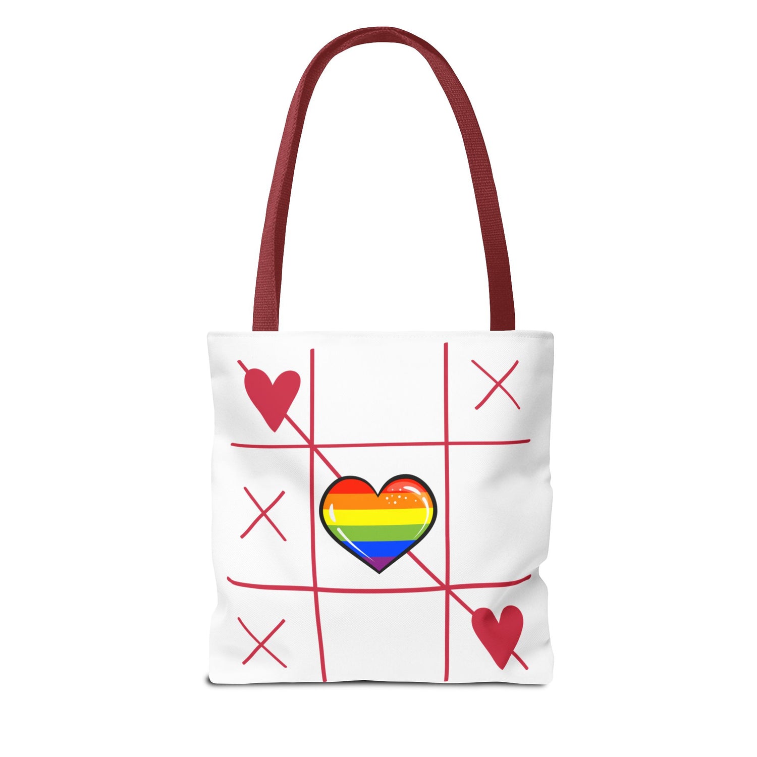 Rainbow Love Tote Bag – Tic Tac Toe Heart, Durable Polyester, Multiple Sizes | Inclusive LGBTQIA+ Accessory | Voce Lindx