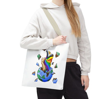 Progress Pride Flag Tote Bag – Breaking Barriers Art, Durable Polyester, Multiple Sizes | Inclusive LGBTQIA+ Accessory | Voce Lindx