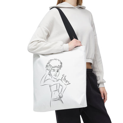 They Pronoun Tote Bag – Gender-Free, Black Line Art, Durable Polyester, Multiple Sizes | Inclusive LGBTQIA+ Accessory | Voce Lindx