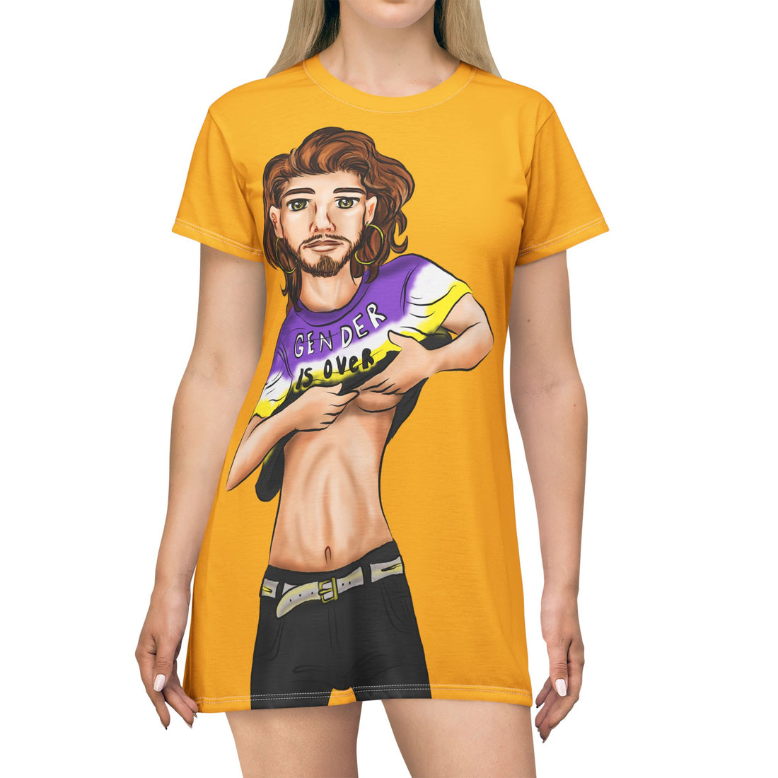 Gender Is Over T-Shirt Dress – Gender-Free, Inclusive LGBTQIA+ Art, Lightweight Polyester | Voce Lindx