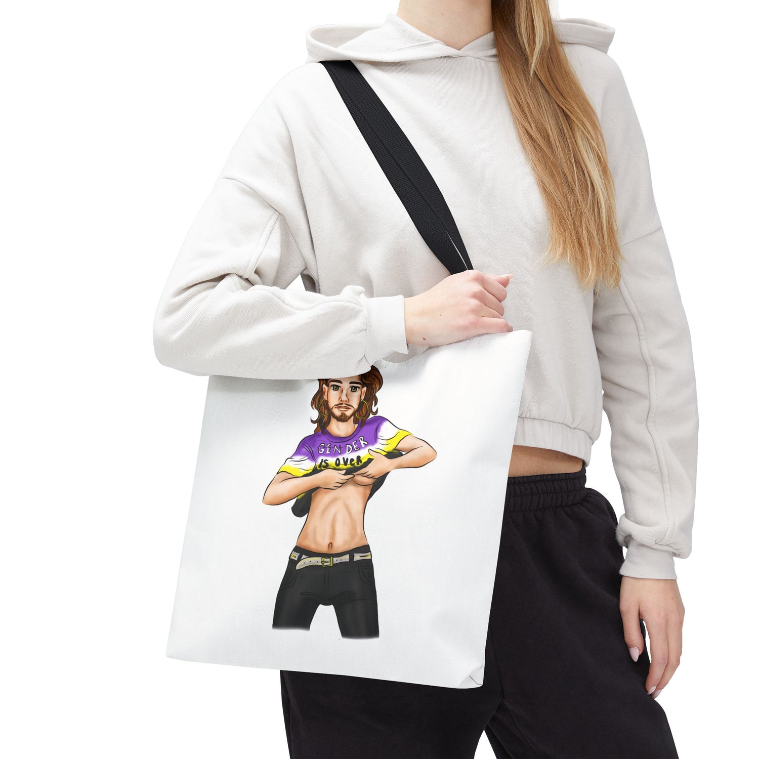 Nonbinary Pride Tote Bag – “Gender Is Over” Art, Durable Polyester, Multiple Sizes | Inclusive LGBTQIA+ Accessory | Voce Lindx
