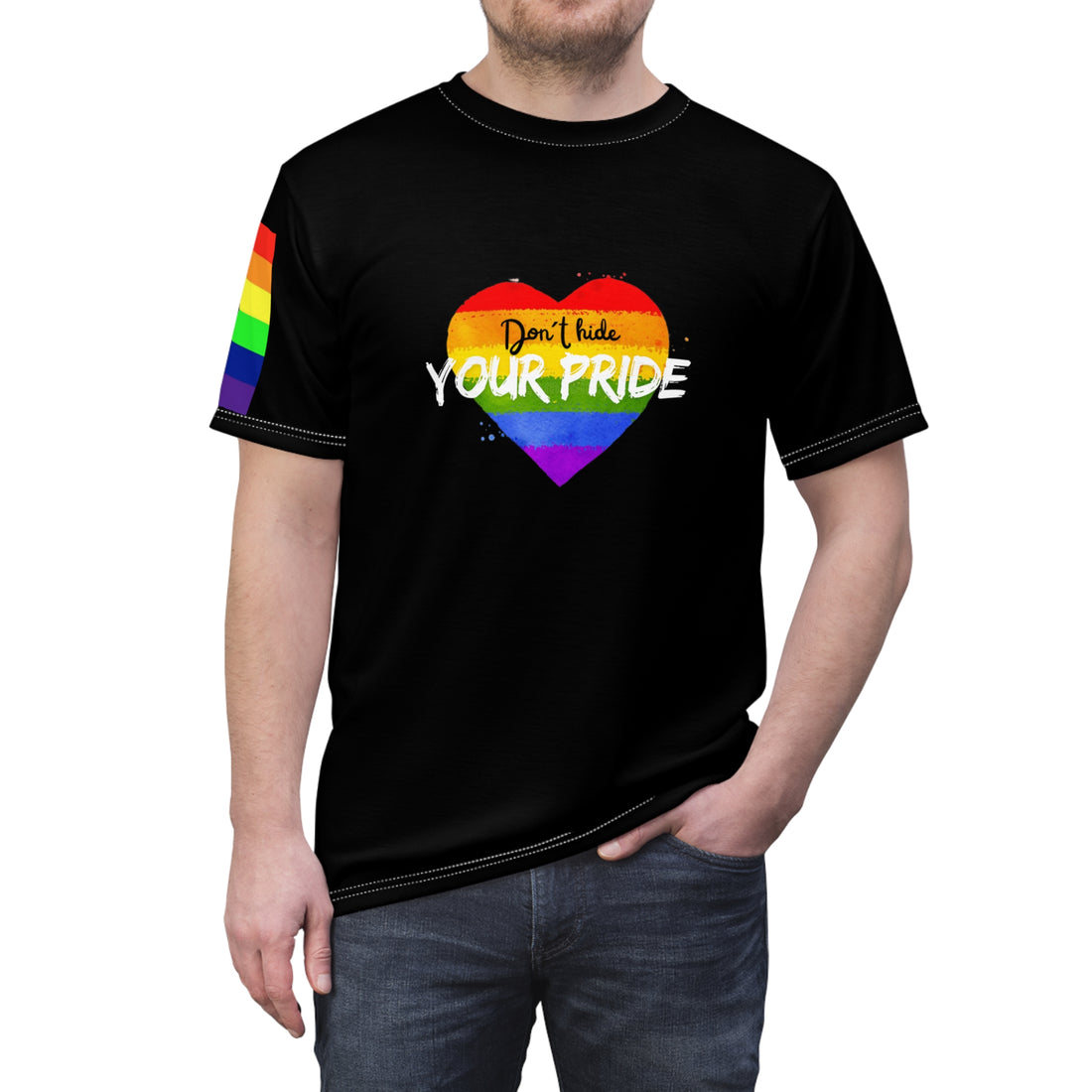 Don’t Hide Your Pride Gender-Free Tee – Rainbow Heart, Inclusive LGBTQIA+ Fashion | Voce Lindx