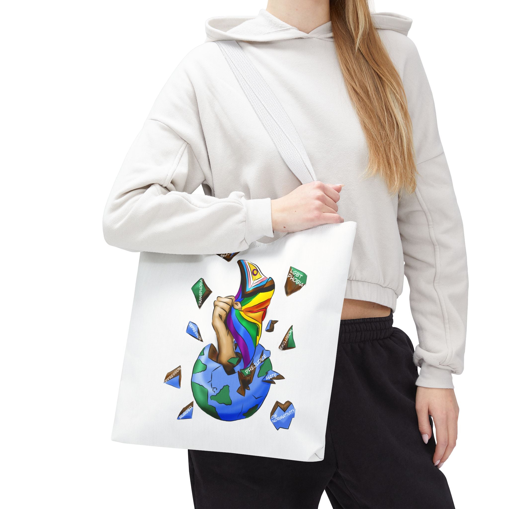 Progress Pride Flag Tote Bag – Breaking Barriers Art, Durable Polyester, Multiple Sizes | Inclusive LGBTQIA+ Accessory | Voce Lindx