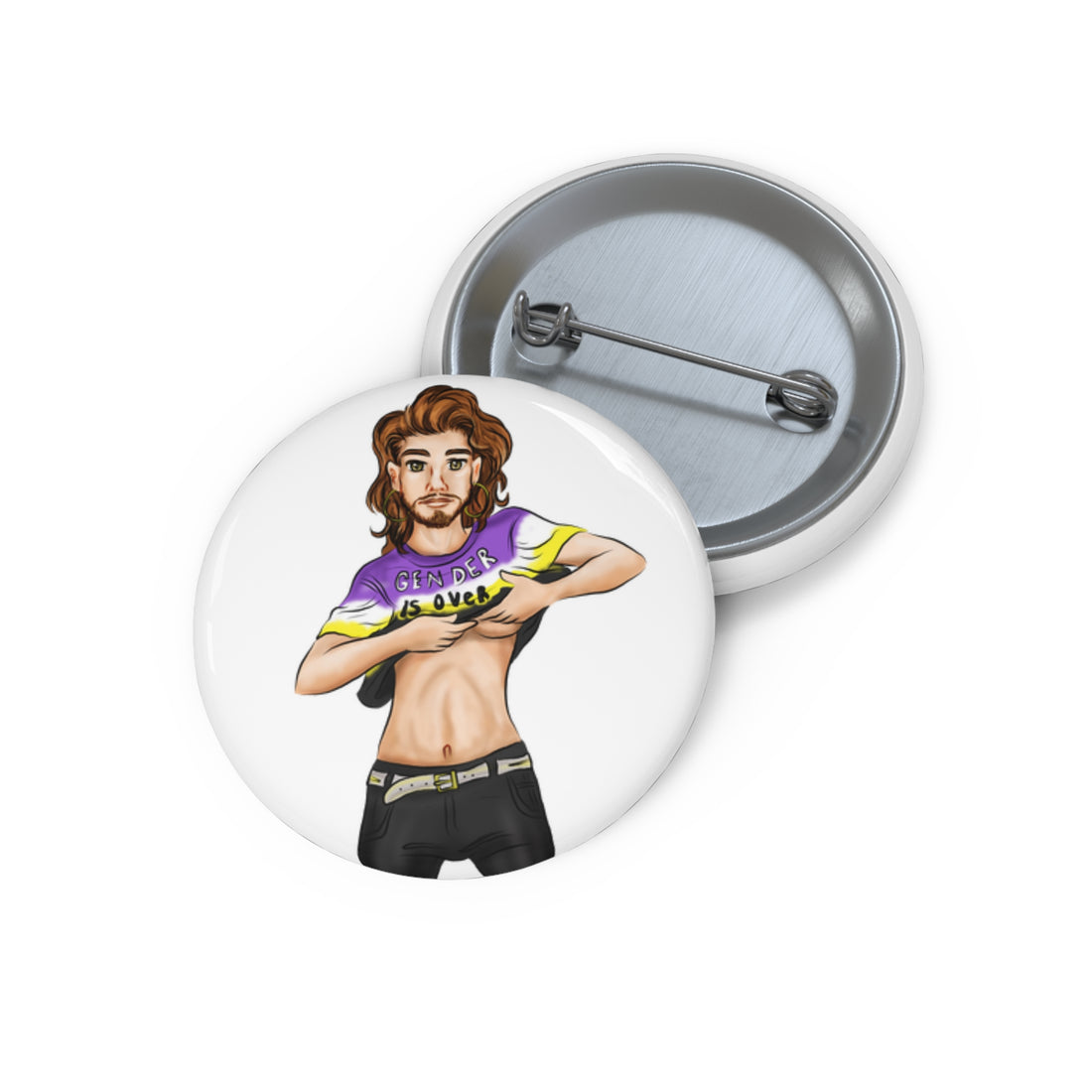 Gender Is Over Pin Button – Gender-Free, Inclusive LGBTQIA+ Art, Glossy Metal, Multiple Sizes | Voce Lindx