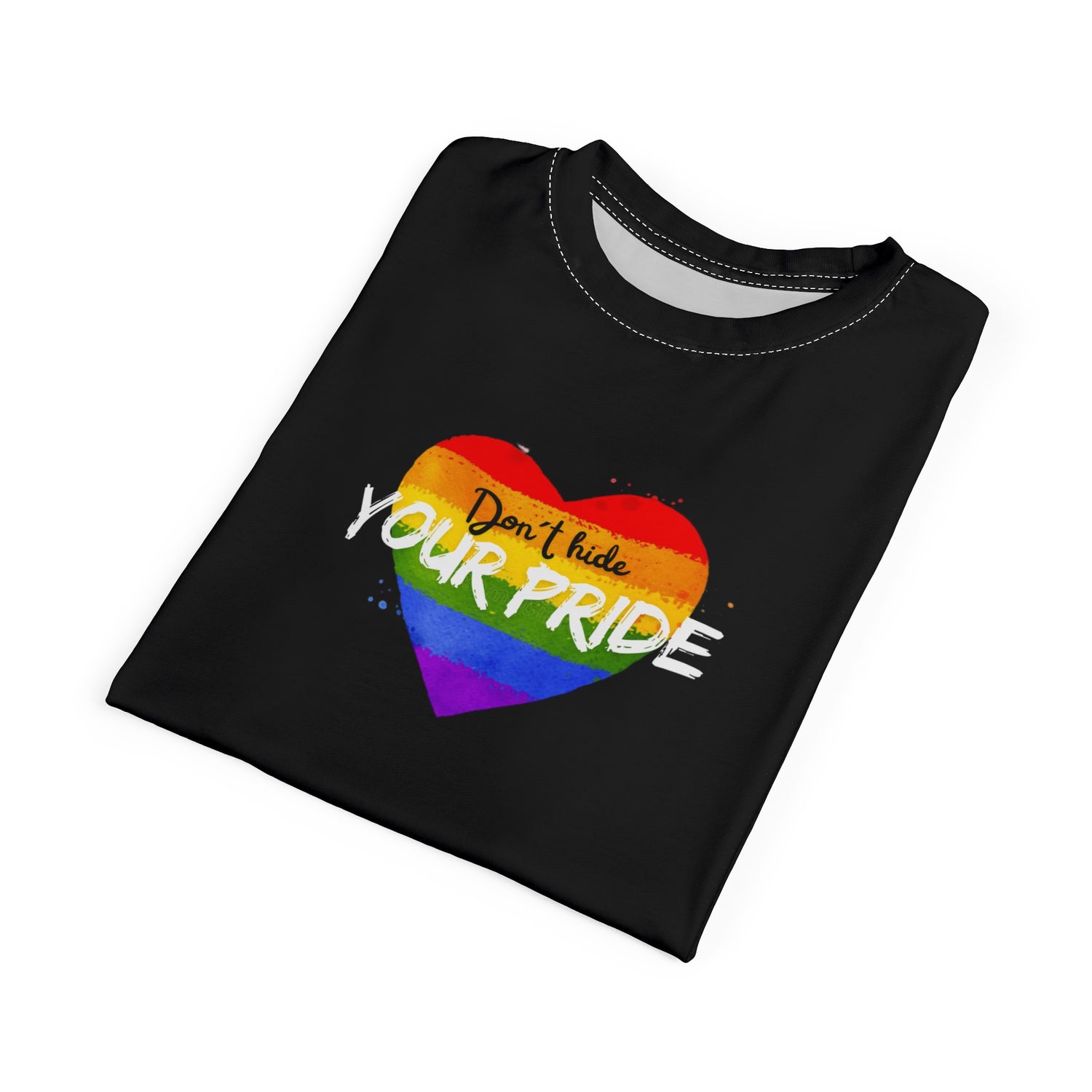 Don’t Hide Your Pride Gender-Free Tee – Rainbow Heart, Inclusive LGBTQIA+ Fashion | Voce Lindx