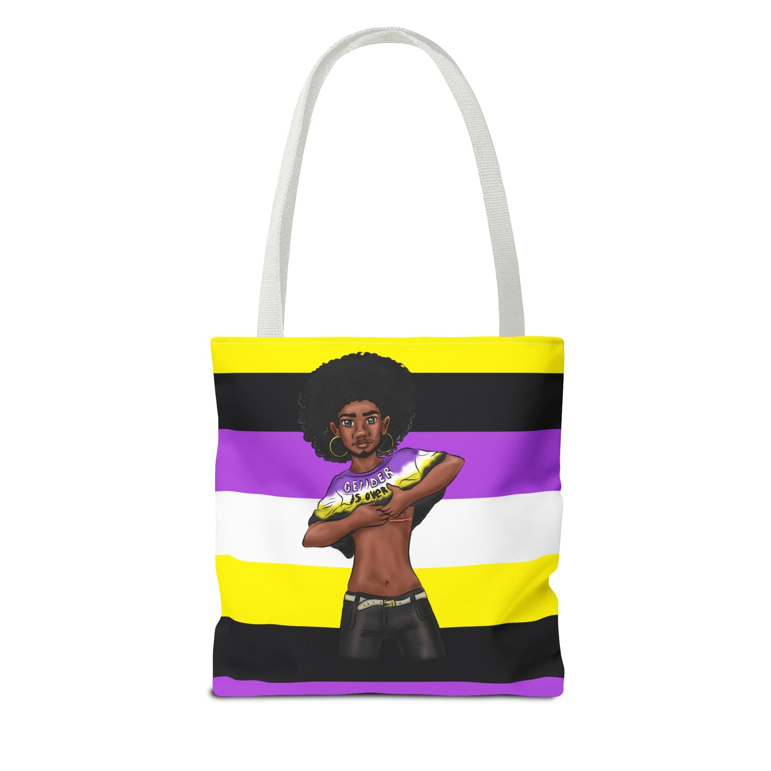 Nonbinary Pride Tote Bag – “Gender Is Over” Art, Durable Polyester, Multiple Sizes | Inclusive LGBTQIA+ Accessory | Voce Lindx