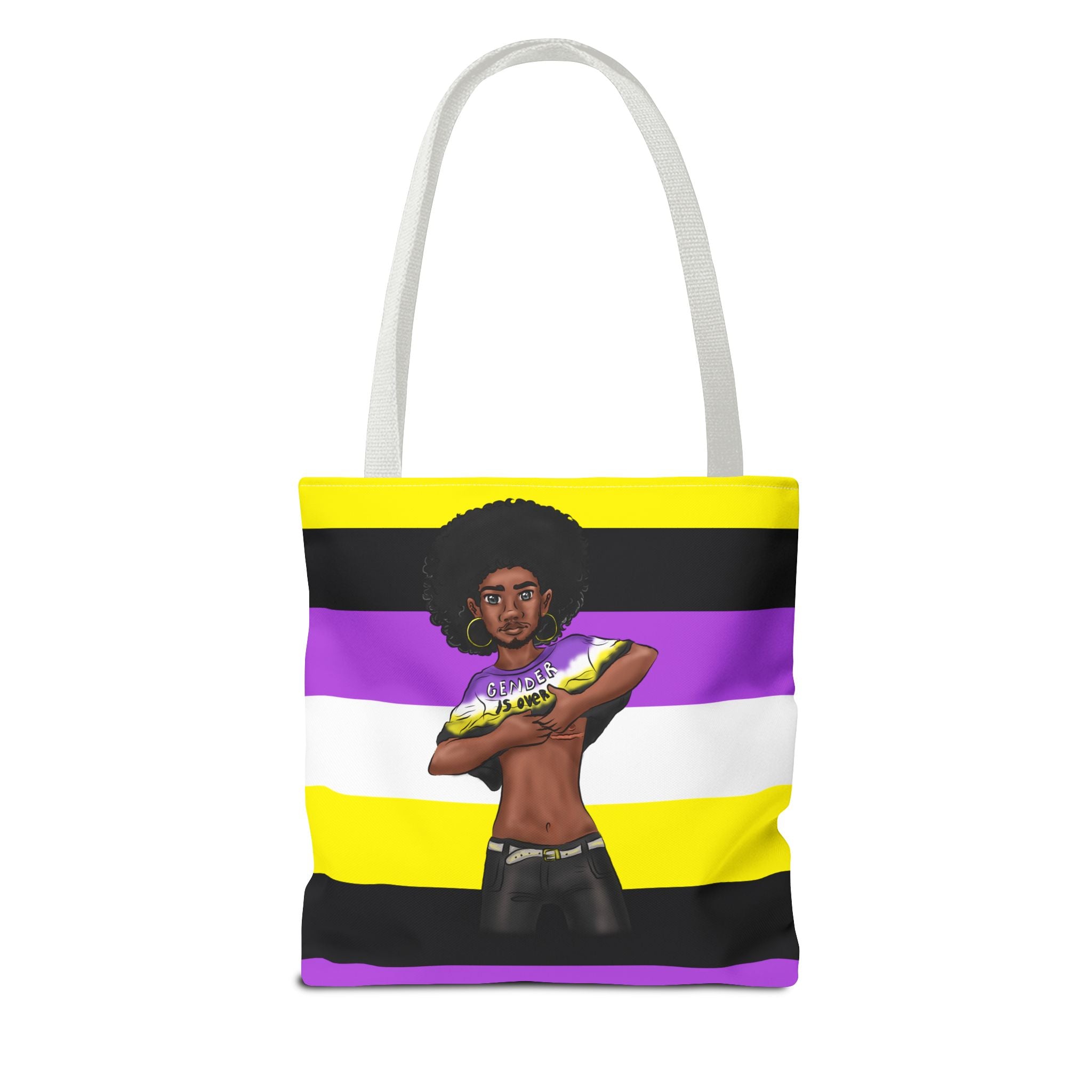 Nonbinary Pride Tote Bag – “Gender Is Over” Art, Durable Polyester, Multiple Sizes | Inclusive LGBTQIA+ Accessory | Voce Lindx