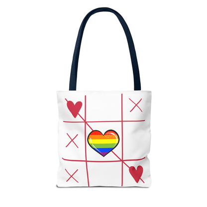 Rainbow Love Tote Bag – Tic Tac Toe Heart, Durable Polyester, Multiple Sizes | Inclusive LGBTQIA+ Accessory | Voce Lindx