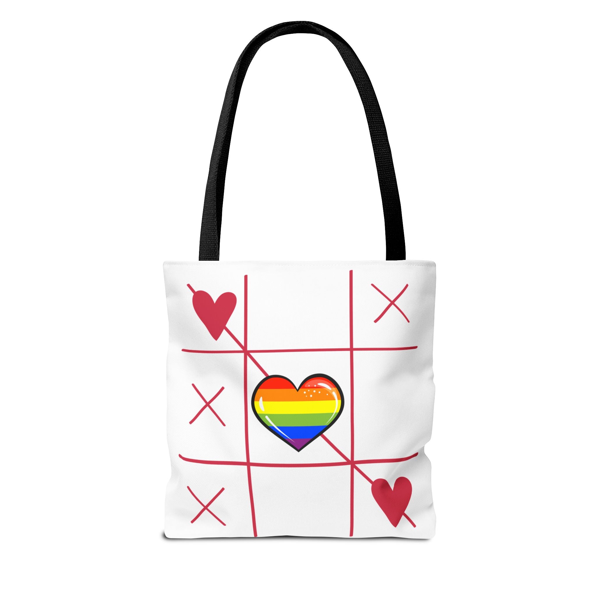 Rainbow Love Tote Bag – Tic Tac Toe Heart, Durable Polyester, Multiple Sizes | Inclusive LGBTQIA+ Accessory | Voce Lindx