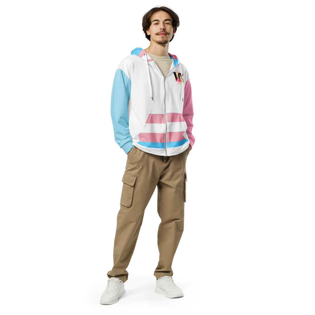 Transgender Flag Zip Hoodie – Soft Fleece, Metal Zip & Front Pockets | Inclusive Pride Wear by Voce Lindx