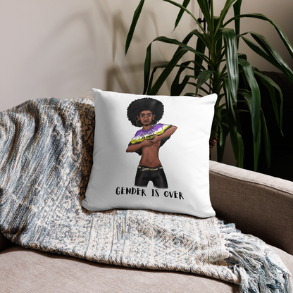 Basic Cushion – “Gender Is Over” Typography Print | Bold Square Throw Pillow | Voce Lindx