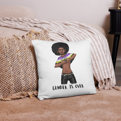 Basic Cushion – “Gender Is Over” Typography Print | Bold Square Throw Pillow | Voce Lindx