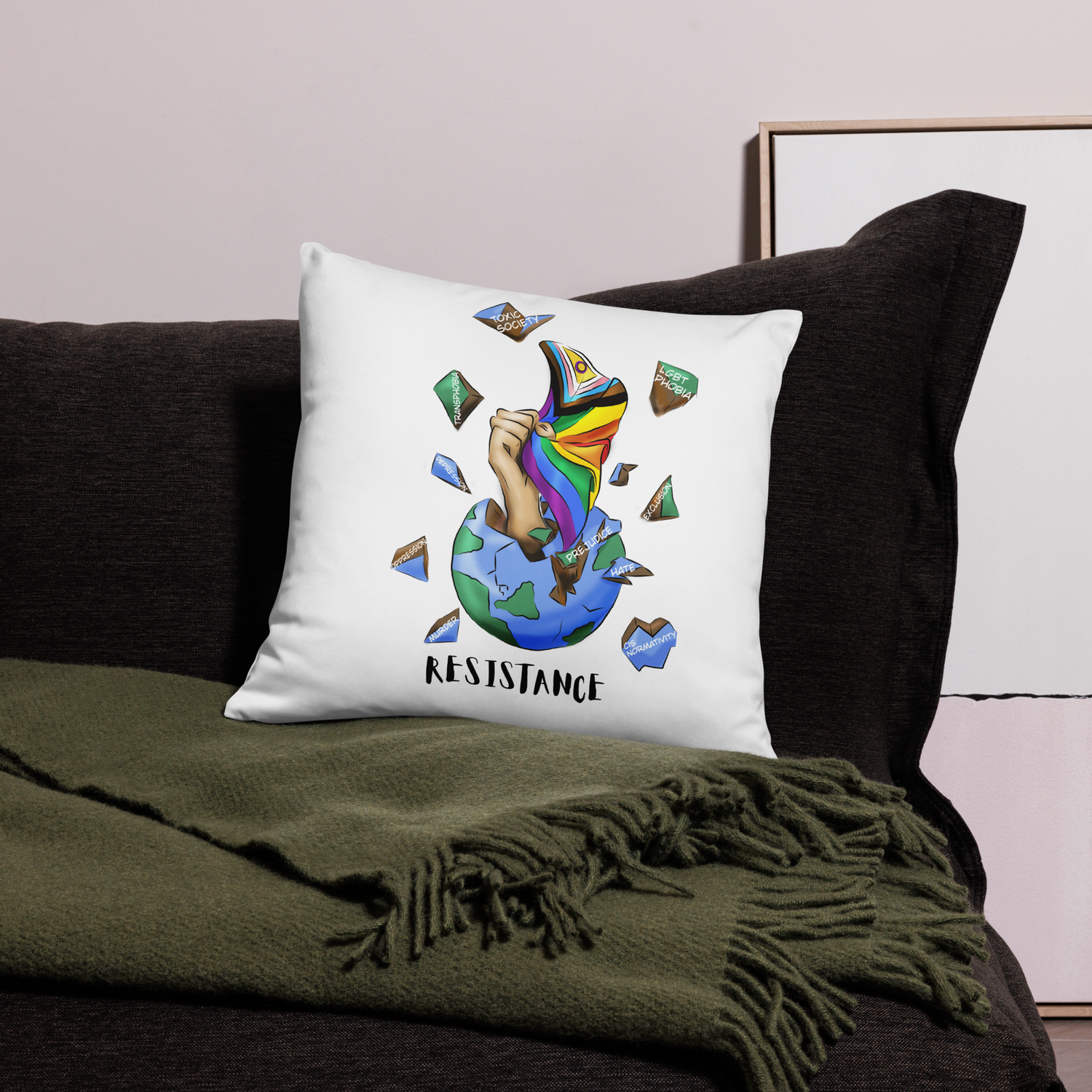 Basic Cushion – “Resistance Planet” Print | Decorative Square Throw Pillow | Voce Lindx