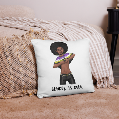 Basic Cushion – “Gender Is Over” Typography Print | Bold Square Throw Pillow | Voce Lindx
