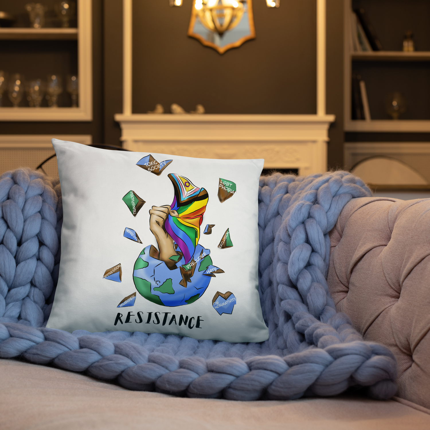 Basic Cushion – “Resistance Planet” Print | Decorative Square Throw Pillow | Voce Lindx