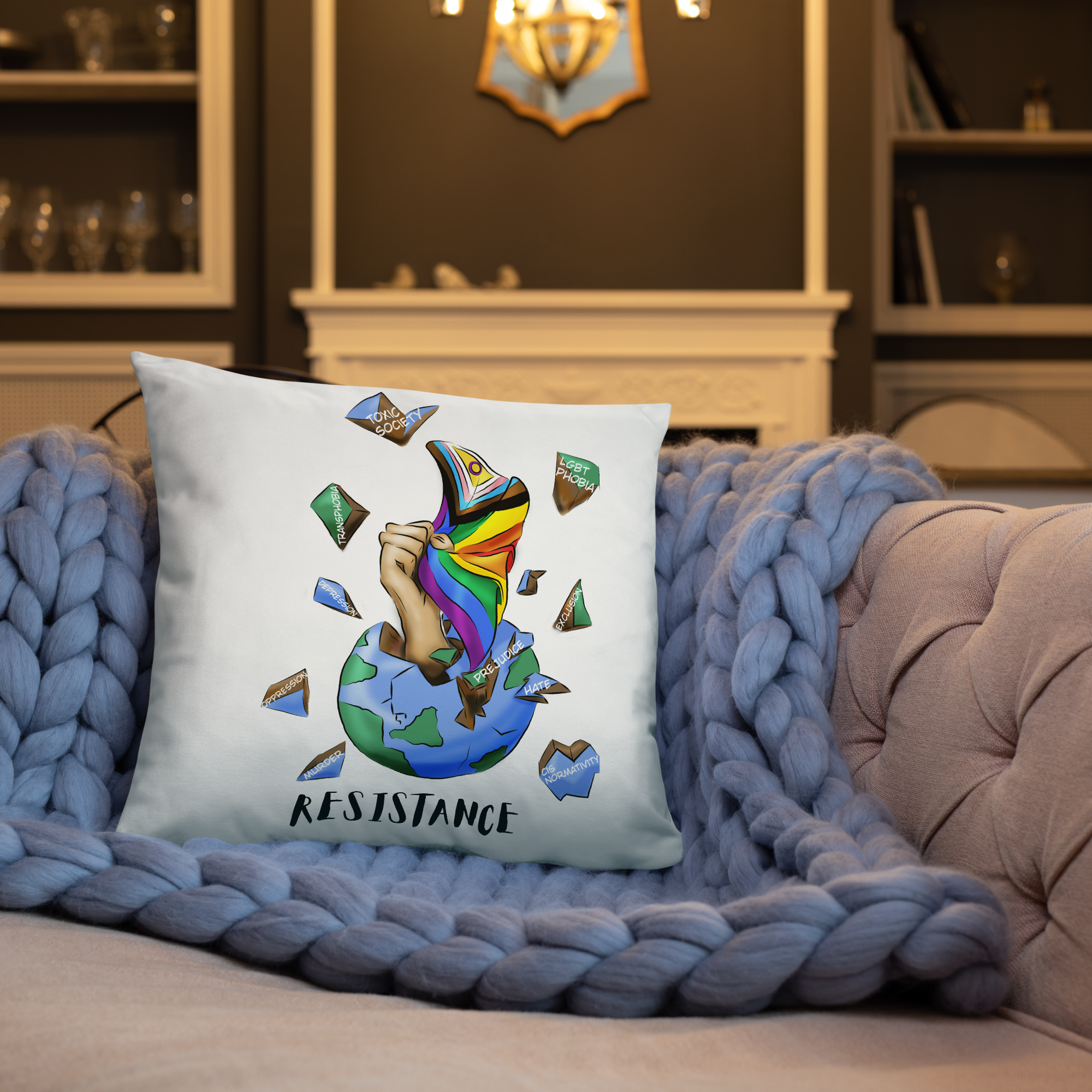 Basic Cushion – “Resistance Planet” Print | Decorative Square Throw Pillow | Voce Lindx