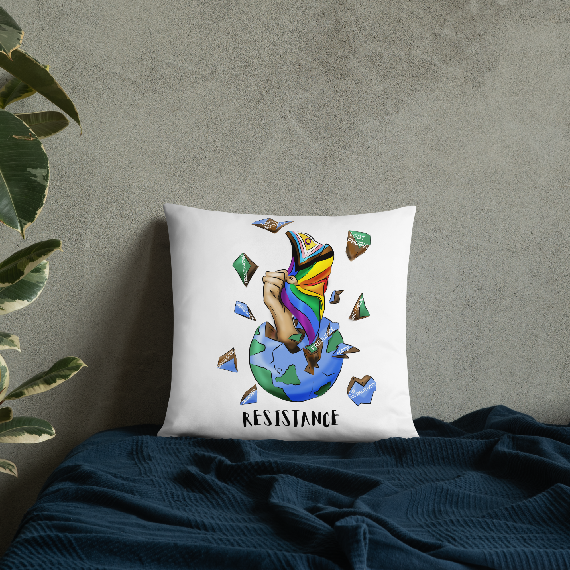 Basic Cushion – “Resistance Planet” Print | Decorative Square Throw Pillow | Voce Lindx