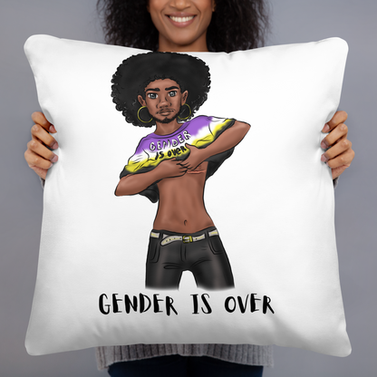 Basic Cushion – “Gender Is Over” Typography Print | Bold Square Throw Pillow | Voce Lindx