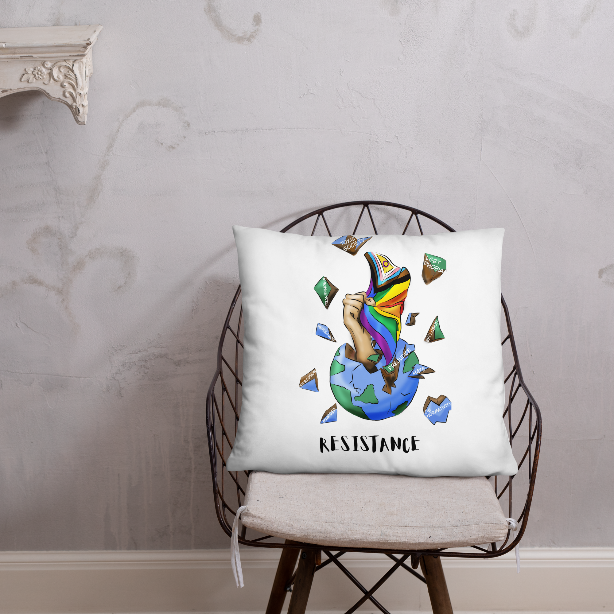 Basic Cushion – “Resistance Planet” Print | Decorative Square Throw Pillow | Voce Lindx