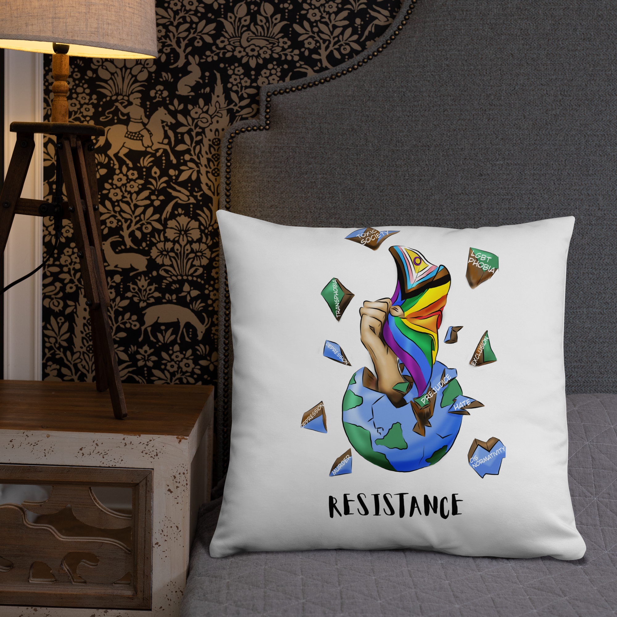 Basic Cushion – “Resistance Planet” Print | Decorative Square Throw Pillow | Voce Lindx