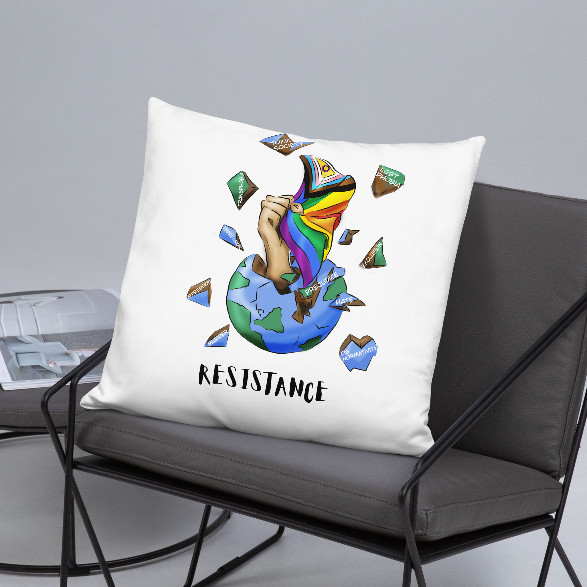 Basic Cushion – “Resistance Planet” Print | Decorative Square Throw Pillow | Voce Lindx