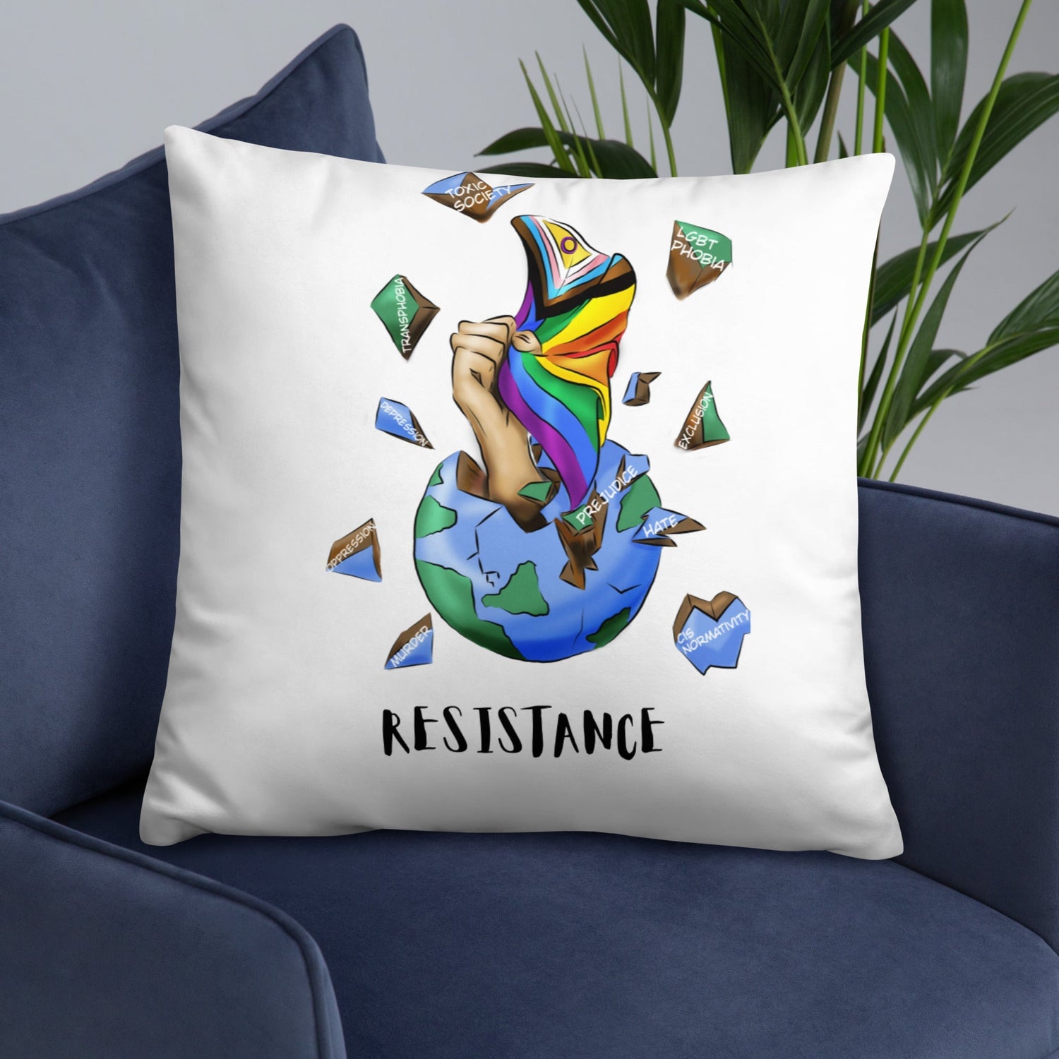 Basic Cushion – “Resistance Planet” Print | Decorative Square Throw Pillow | Voce Lindx
