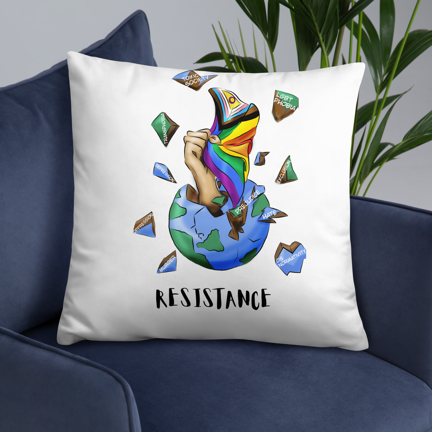 Basic Cushion – “Resistance Planet” Print | Decorative Square Throw Pillow | Voce Lindx