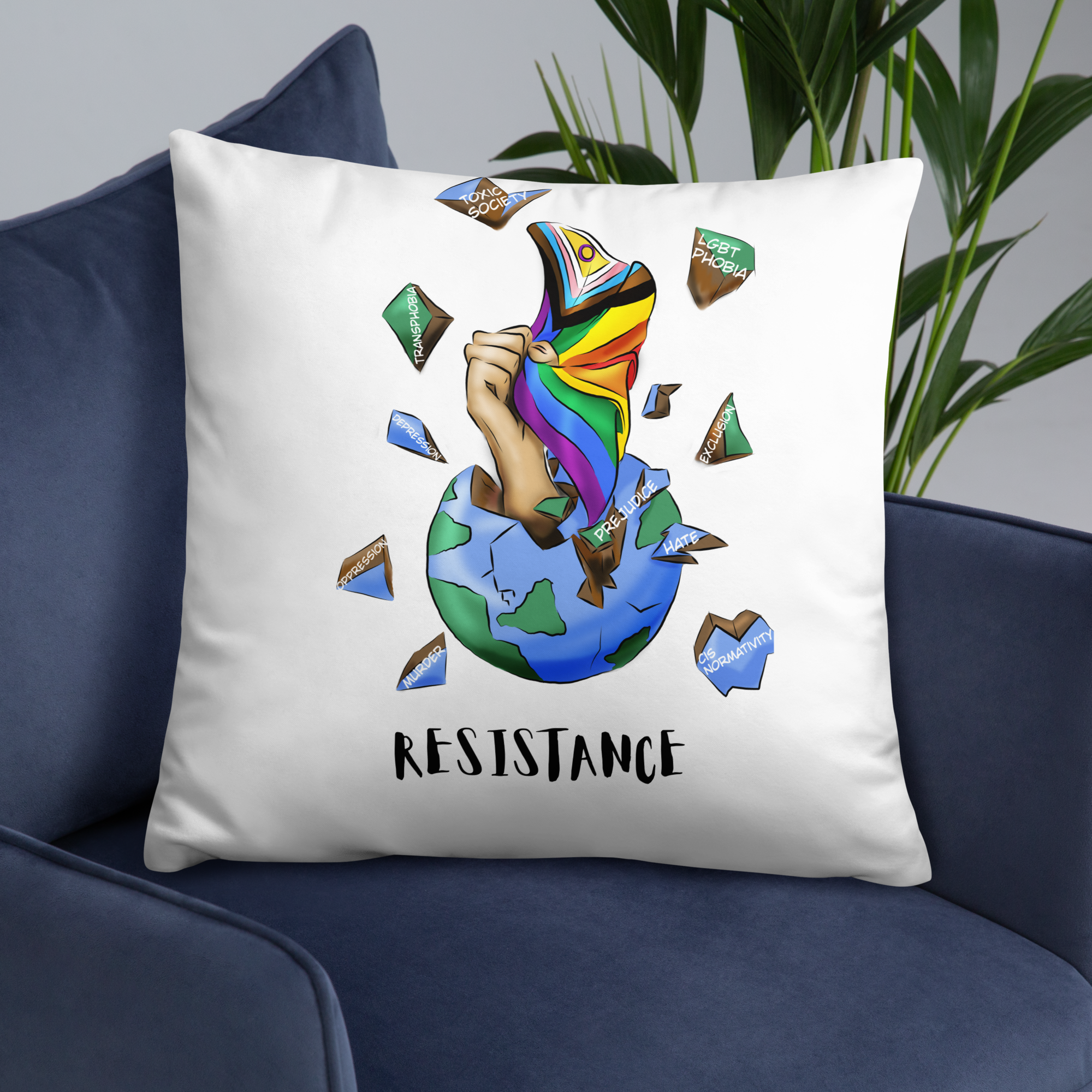 Basic Cushion – “Resistance Planet” Print | Decorative Square Throw Pillow | Voce Lindx