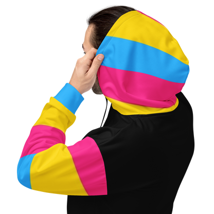 VOCE LINDX Pansexual Flag Hoodie – 95 % Recycled Polyester &amp; 5 % Spandex, Brushed Fleece, Flag Design