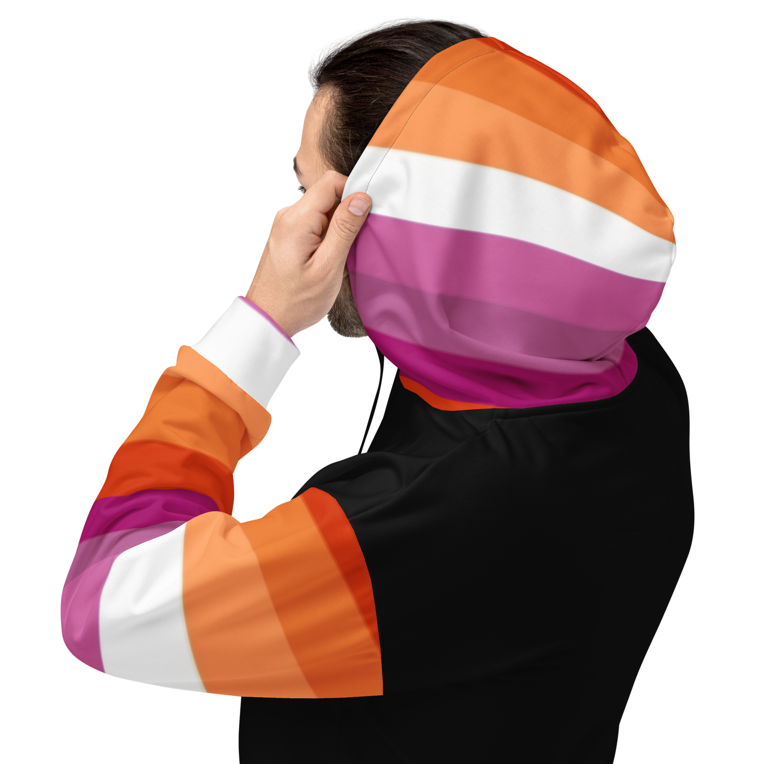 Lesbian Pride Flag Hoodie – Sunset Stripes Print | Relaxed Fit Cotton-Poly Blend