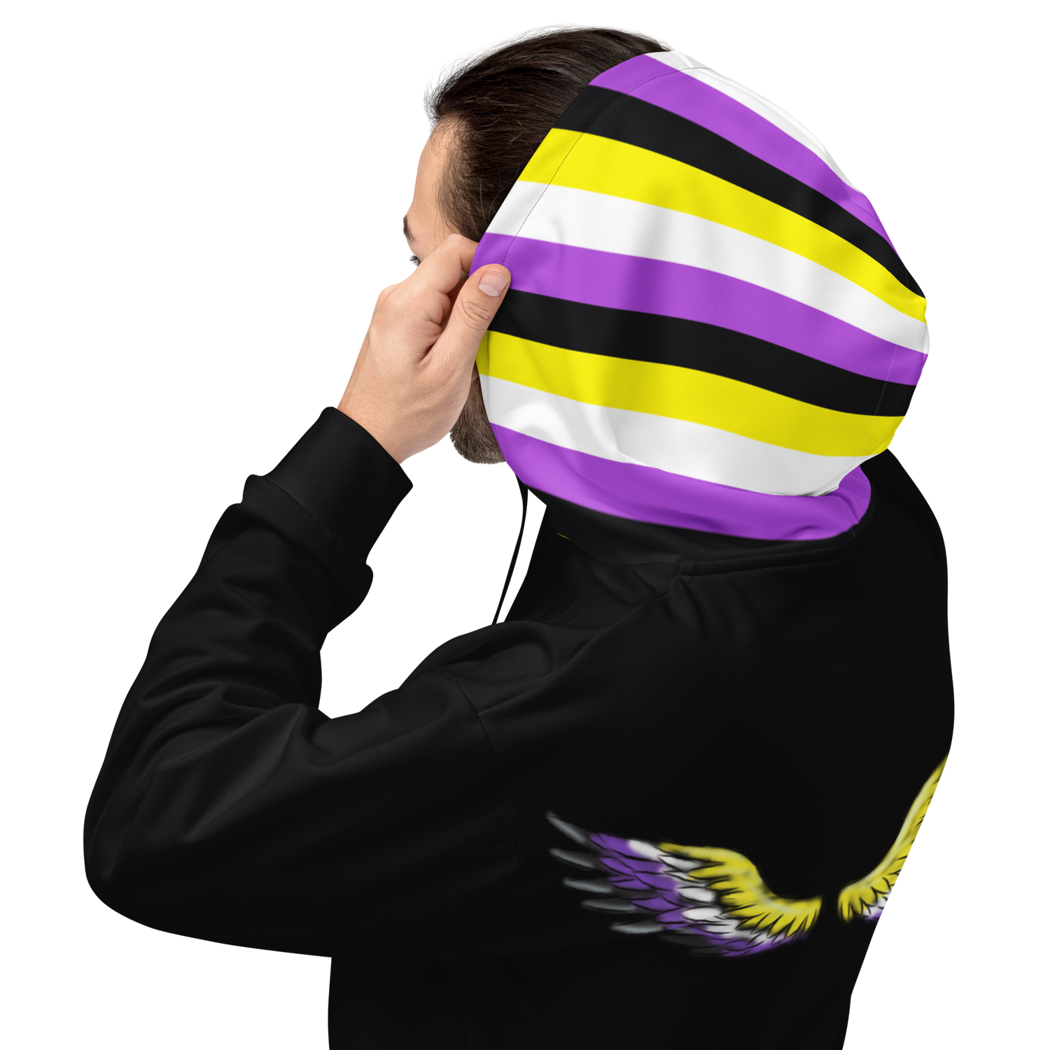 “Gender Is Over” Non-Binary Pride Hoodie – Purple, Yellow, White &amp; Black | Inclusive Statement Style