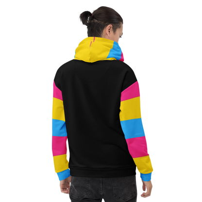 VOCE LINDX Pansexual Flag Hoodie – 95 % Recycled Polyester &amp; 5 % Spandex, Brushed Fleece, Flag Design