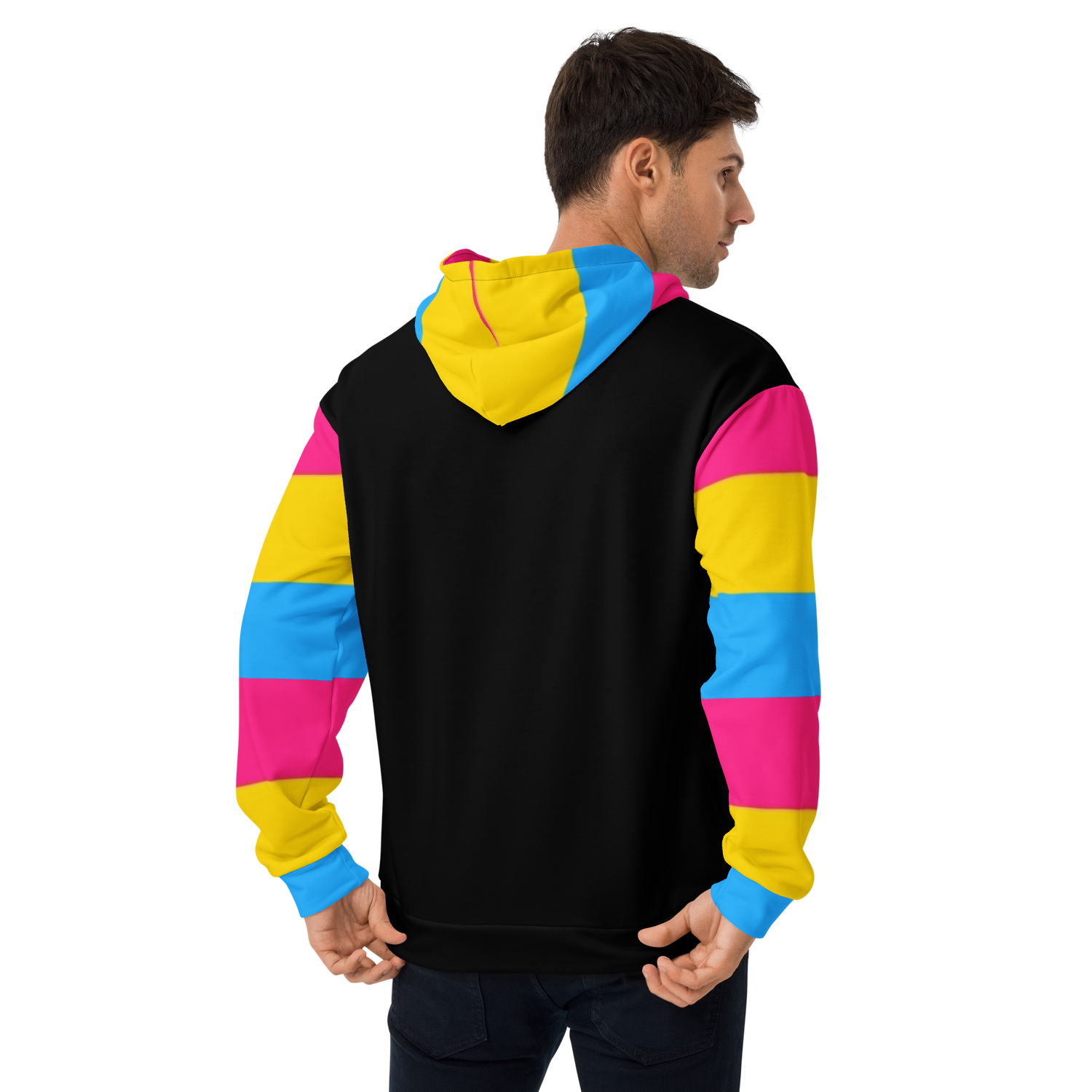 VOCE LINDX Pansexual Flag Hoodie – 95 % Recycled Polyester &amp; 5 % Spandex, Brushed Fleece, Flag Design