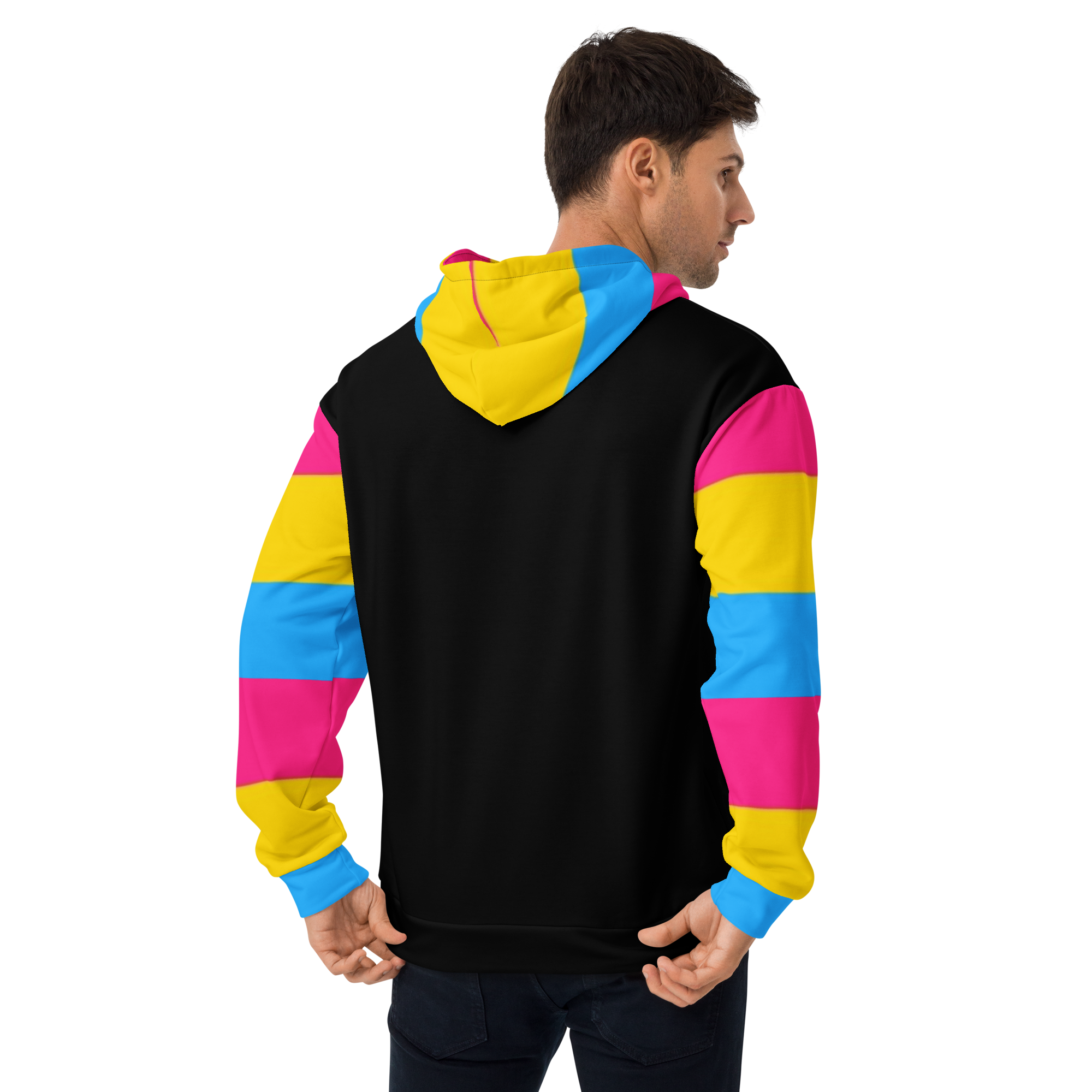 VOCE LINDX Pansexual Flag Hoodie – 95 % Recycled Polyester &amp; 5 % Spandex, Brushed Fleece, Flag Design