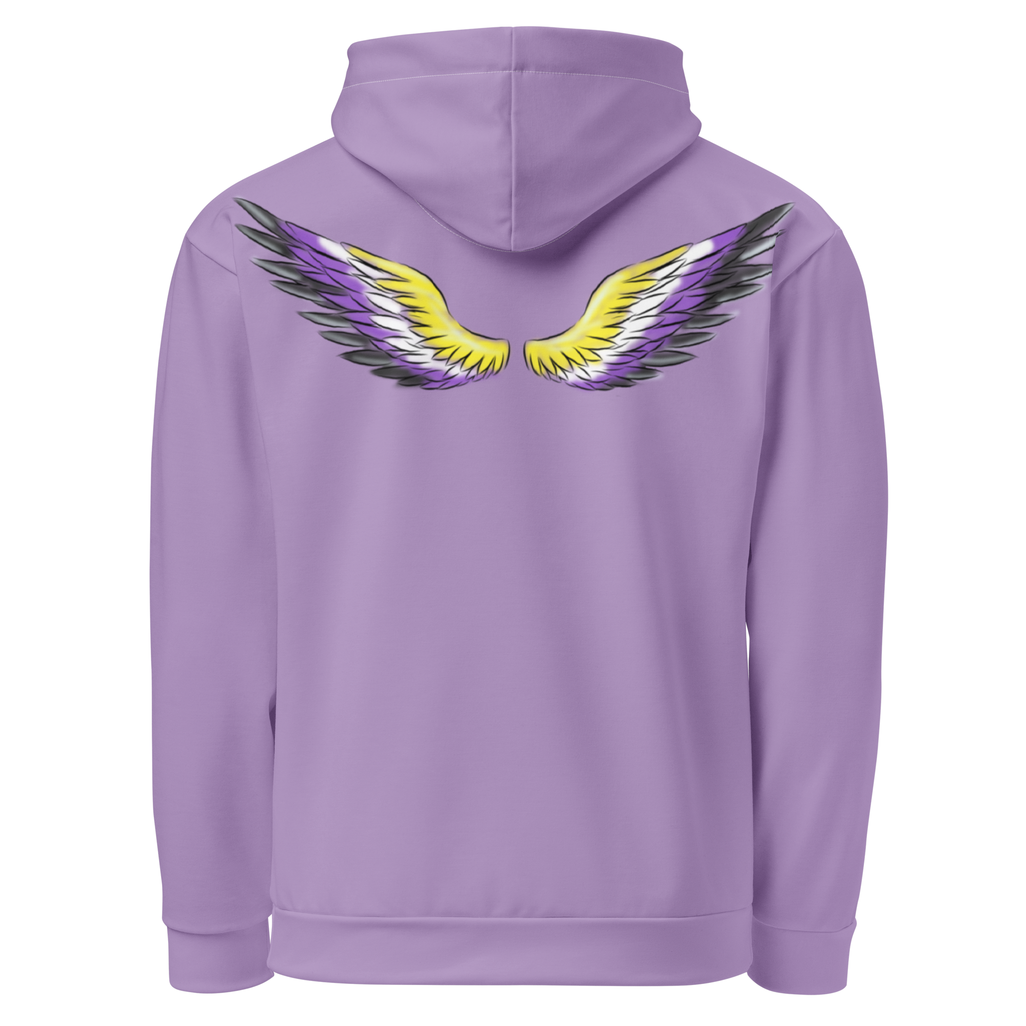 Purple Gradient Hoodie with Non-Binary Pride Wings – Inclusive Fit, Eco-Friendly Cotton Blend