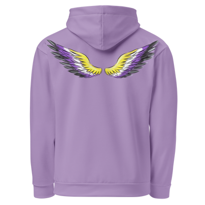 Purple Gradient Hoodie with Non-Binary Pride Wings – Inclusive Fit, Eco-Friendly Cotton Blend