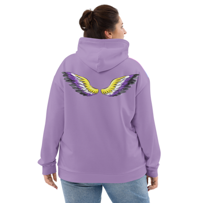 Purple Gradient Hoodie with Non-Binary Pride Wings – Inclusive Fit, Eco-Friendly Cotton Blend