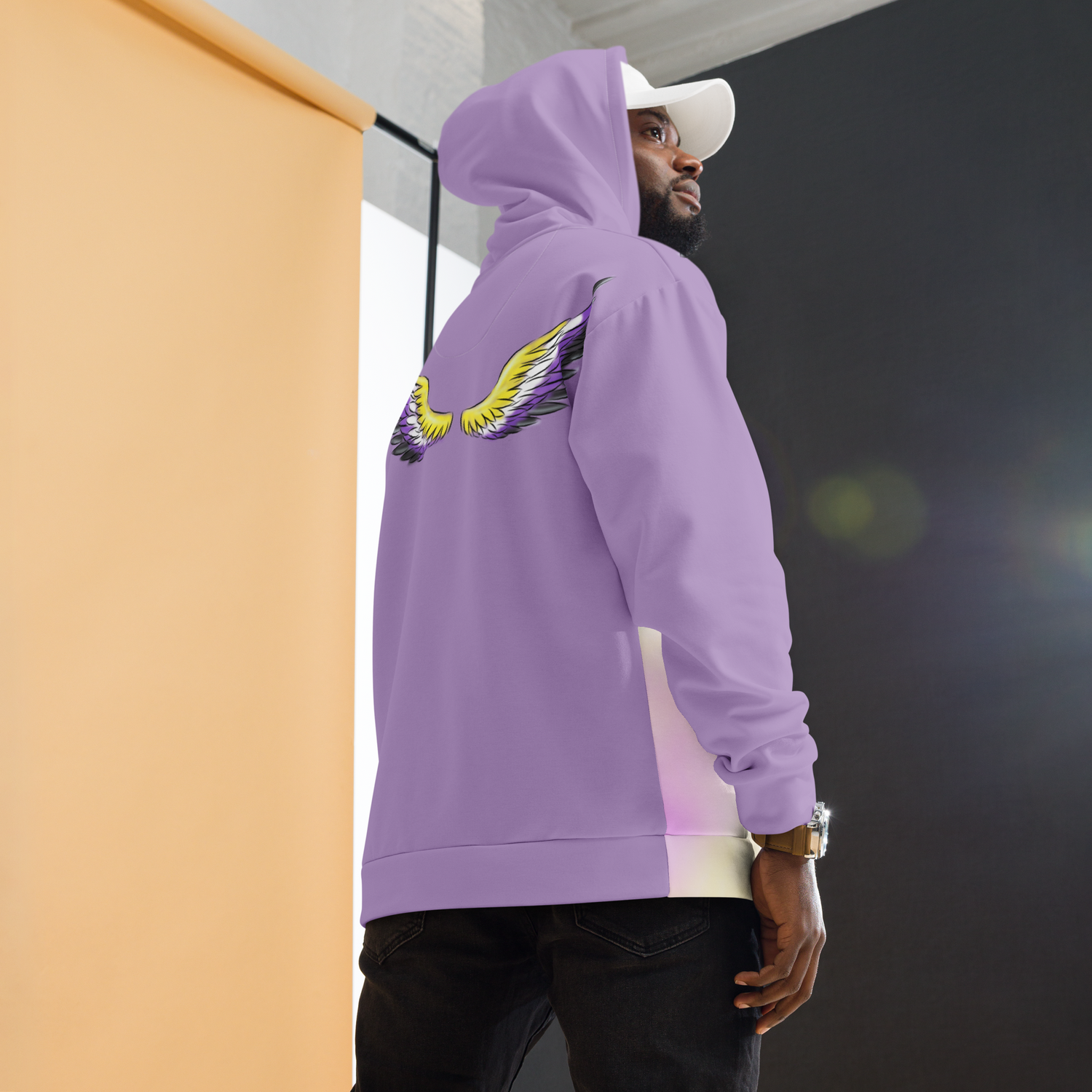 Purple Gradient Hoodie with Non-Binary Pride Wings – Inclusive Fit, Eco-Friendly Cotton Blend