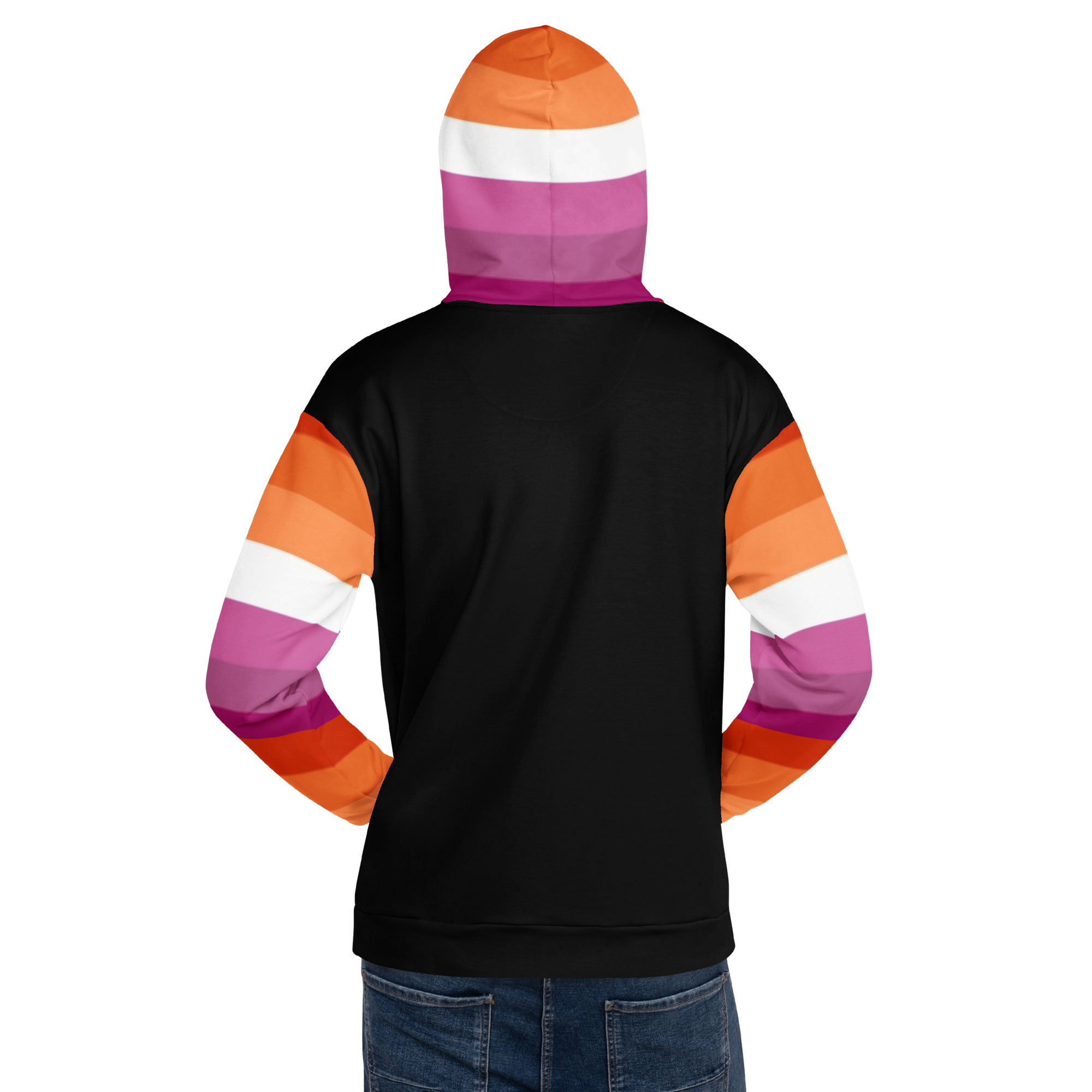 Lesbian Pride Flag Hoodie – Sunset Stripes Print | Relaxed Fit Cotton-Poly Blend