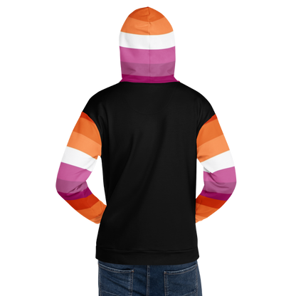 Lesbian Pride Flag Hoodie – Sunset Stripes Print | Relaxed Fit Cotton-Poly Blend