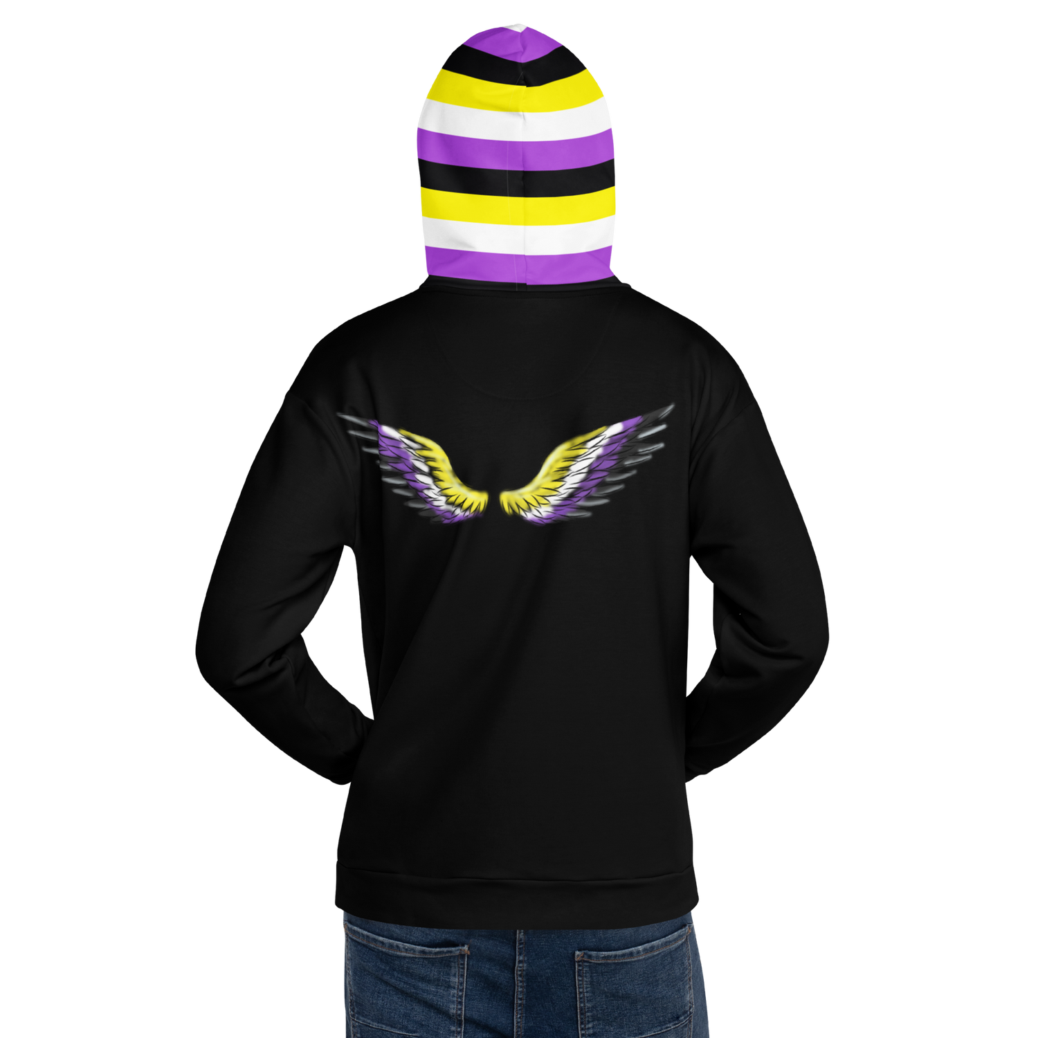 “Gender Is Over” Non-Binary Pride Hoodie – Purple, Yellow, White &amp; Black | Inclusive Statement Style