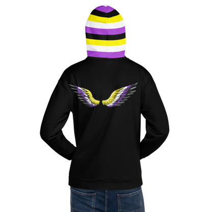 “Gender Is Over” Non-Binary Pride Hoodie – Purple, Yellow, White &amp; Black | Inclusive Statement Style