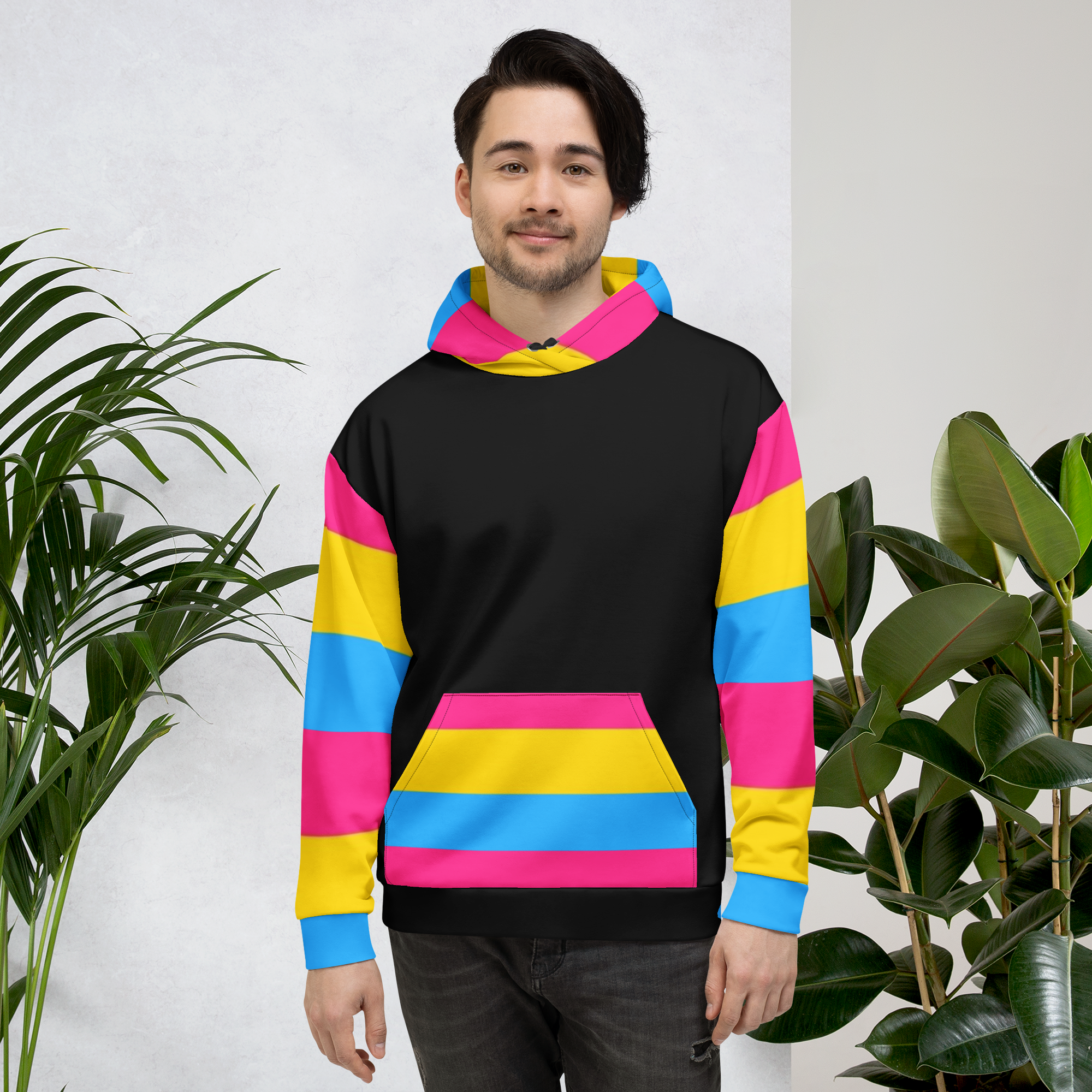 VOCE LINDX Pansexual Flag Hoodie – 95 % Recycled Polyester &amp; 5 % Spandex, Brushed Fleece, Flag Design