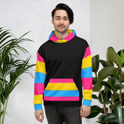 VOCE LINDX Pansexual Flag Hoodie – 95 % Recycled Polyester &amp; 5 % Spandex, Brushed Fleece, Flag Design