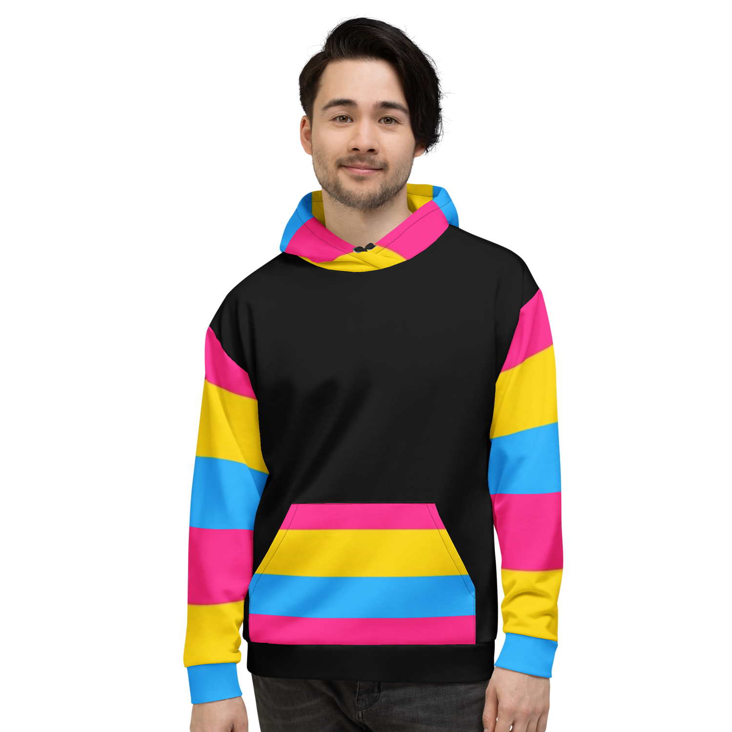 VOCE LINDX Pansexual Flag Hoodie – 95 % Recycled Polyester &amp; 5 % Spandex, Brushed Fleece, Flag Design