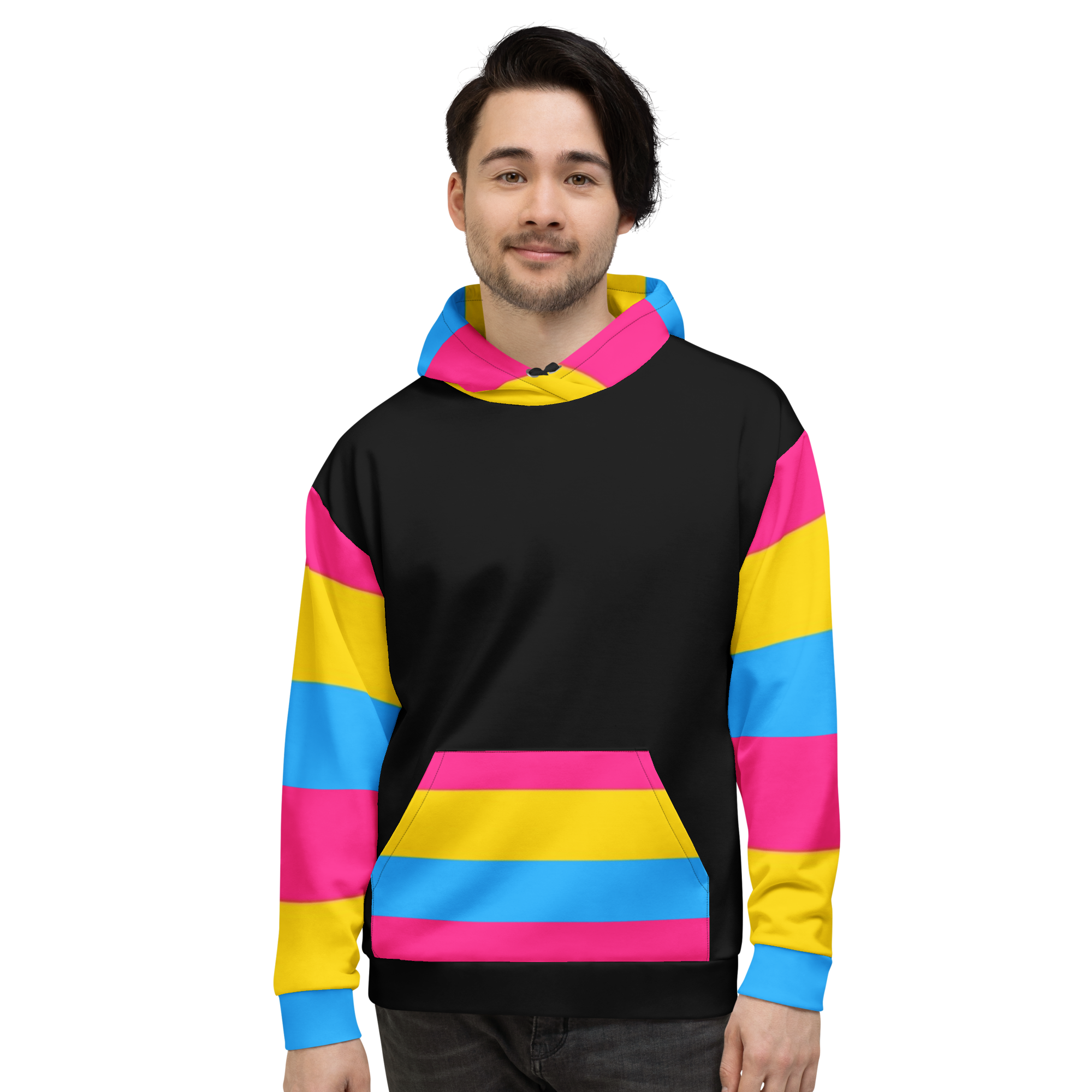VOCE LINDX Pansexual Flag Hoodie – 95 % Recycled Polyester &amp; 5 % Spandex, Brushed Fleece, Flag Design