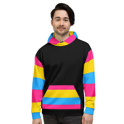 VOCE LINDX Pansexual Flag Hoodie – 95 % Recycled Polyester &amp; 5 % Spandex, Brushed Fleece, Flag Design