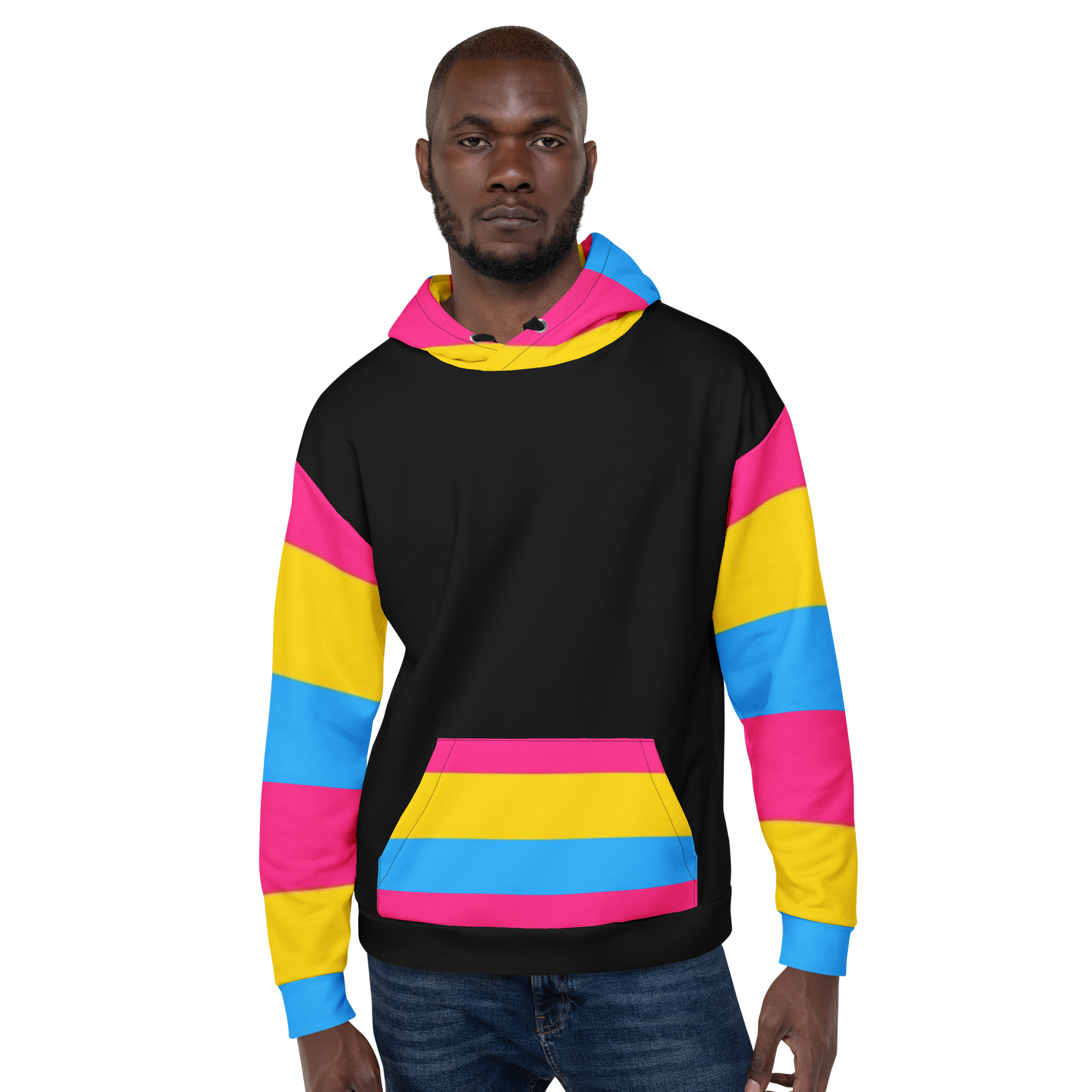 VOCE LINDX Pansexual Flag Hoodie – 95 % Recycled Polyester &amp; 5 % Spandex, Brushed Fleece, Flag Design